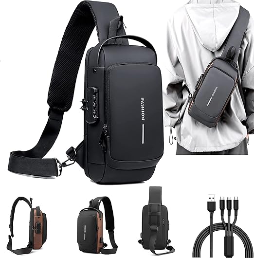 Bolso antirrobo, bandolera deportiva con carga USB, bandoleras antirrobo, gran capacidad, bolso cruzado impermeable multifuncional